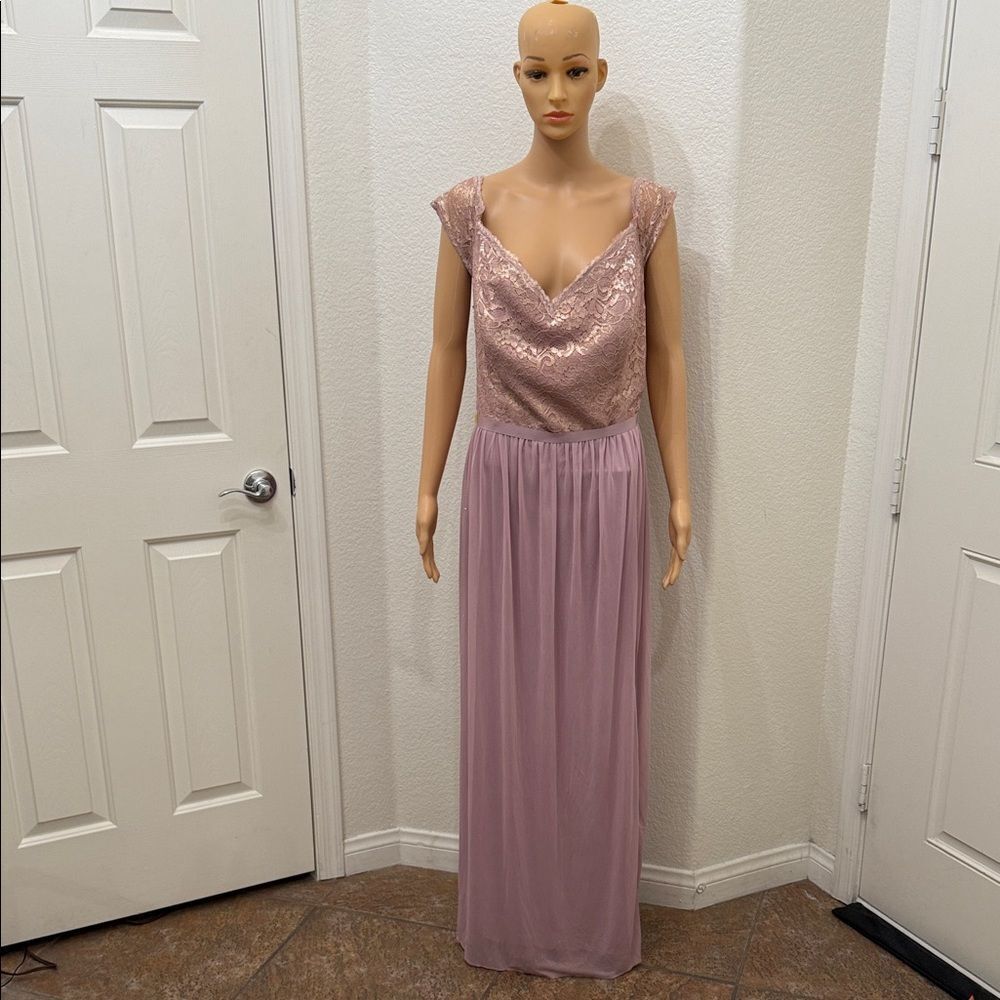 Davids Bridal Pink Gold Lace Lace Evening Gown Sweetheart Neck Sheer Skirt Sz 22